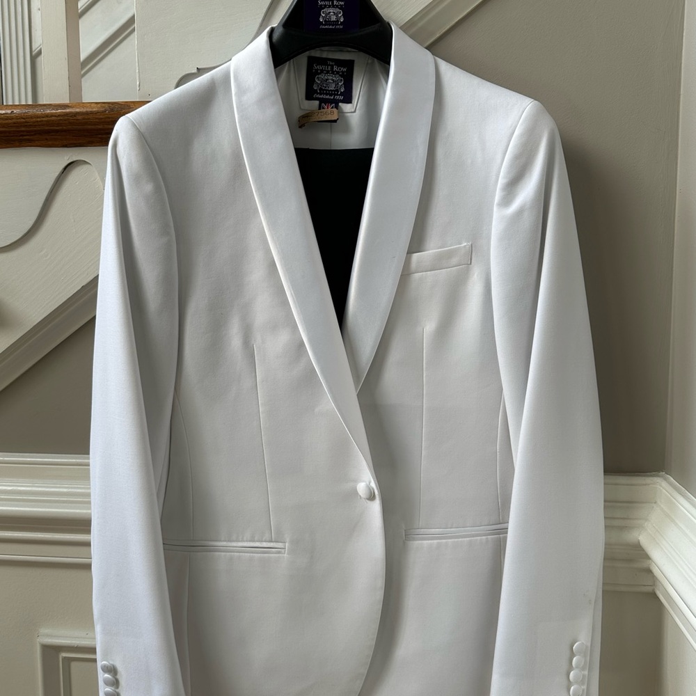 Elegant White Tuxedo Blazer with Black Tuxedo Pants